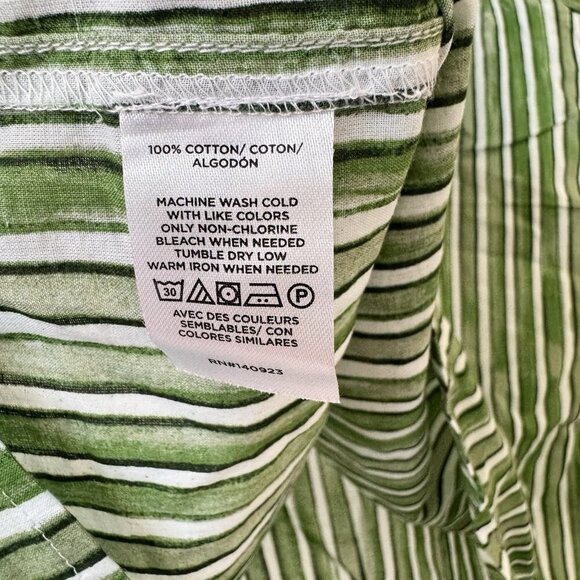LOFT NWT Green White Striped Shirt Blouse Size Medium Ruffle Sleeves - Picture 6 of 9